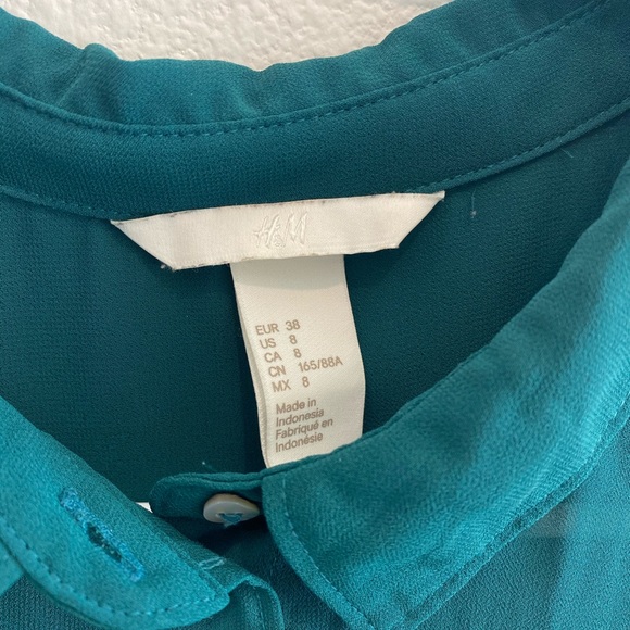 Teal button down blouse - Picture 3 of 4